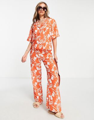 Unique 21 beach shirt and wide leg pants set in orange