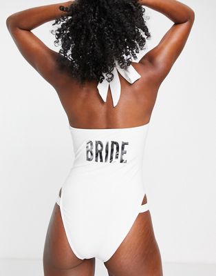 Unique 21 bridal halter neck cut out swimsuit in white