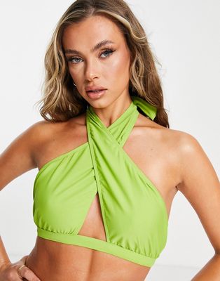 Unique 21 halter neck bikini top in green