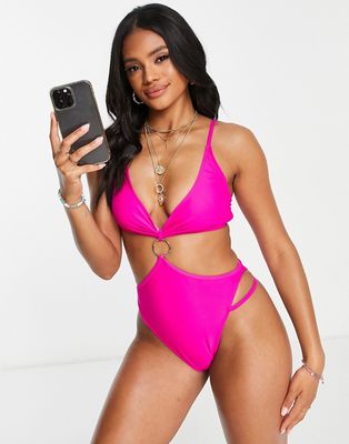 Unique 21 ring detail swimsuit in pink
