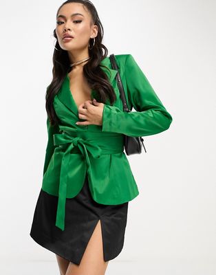 Unique21 belted corset satin blazer in bright green - part of a set