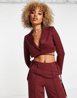 Unique21 cropped blazer in wine - part of a set-Red