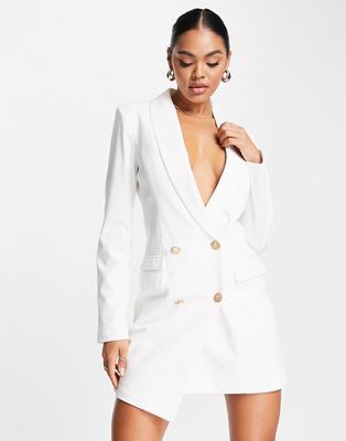 Unique21 double breasted asymetric blazer dress in white