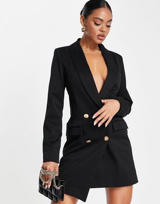 Unique21 double breasted asymmetric blazer dress in black