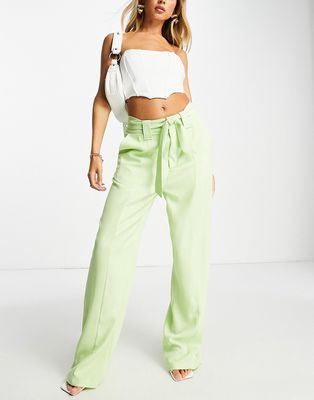 Unique21 high waisted belted pants in lime-Green