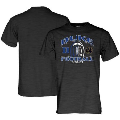 Unisex Blue 84 Heather Charcoal Duke Blue Devils vs. Notre Dame Fighting Irish 2023 Football Matchup T-Shirt