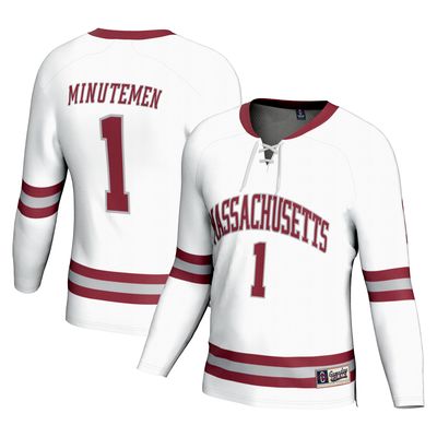 Unisex GameDay Greats #1 White UMass Minutemen Hockey Fashion Jersey