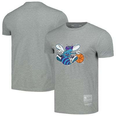 Unisex Mitchell & Ness Gray Charlotte Hornets Hardwood Classics MVP Throwback Logo T-Shirt
