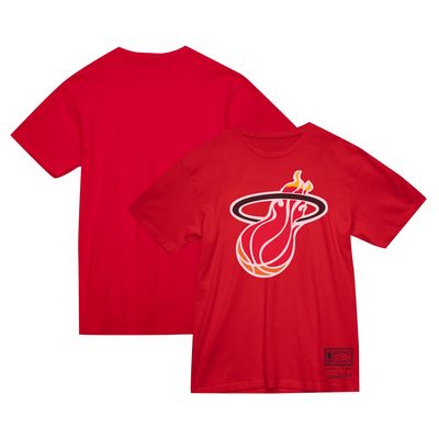 Unisex Mitchell & Ness Red Miami Heat Hardwood Classics MVP Throwback Logo T-Shirt