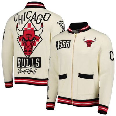 Unisex The Wild Collective Cream Chicago Bulls Jacquard Full-Zip Sweater