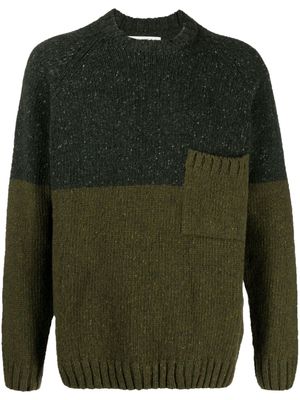 Universal Works colour-block speckle-knit jumper - Green