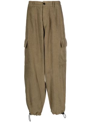 Universal Works drop-crotch cotton cargo trousers - Green