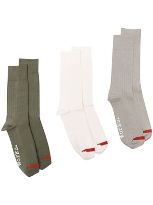 Universal Works logo-embroidered ribbed-knit sock set - Neutrals