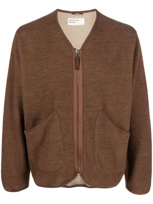 Universal Works zip-up V-neck cardigan - Brown