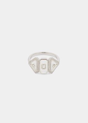 Universe 18K White Gold Clear Enamel Ring with Trillion-Cut, Emerald-Cut and Round Diamonds