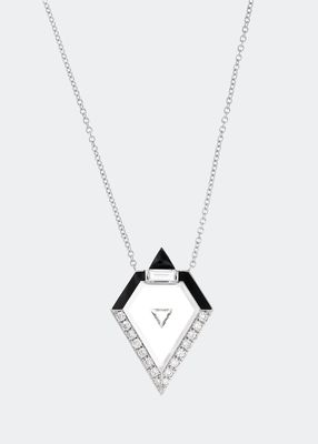 Universe Geometric Clear and Black Enamel Pendant Necklace with Diamonds