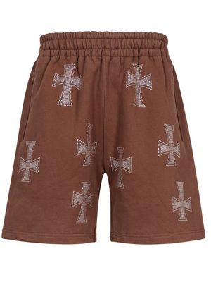 Unknown UK dagger rhinestone track shorts - Brown