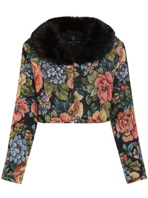 Unreal Fur Monarch floral-print cropped jacket - Green