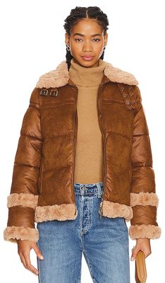 Unreal Fur Ripple Puffer Jacket in Brown