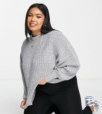 Urban Bliss Plus balloon sleeve ribbed knit sweater in gray
