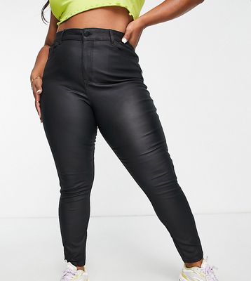 Urban Bliss Plus coated skinny jeans in black