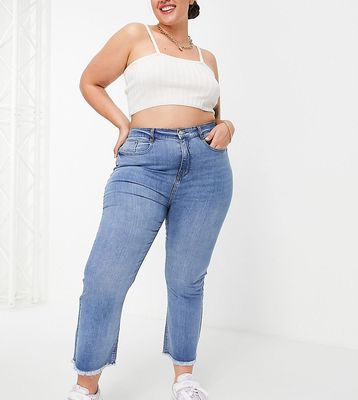 Urban Bliss Plus high rise cropped flared jeans in bleach wash-Blues
