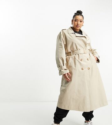 Urban Code Plus longline oversized trench coat in beige-Neutral
