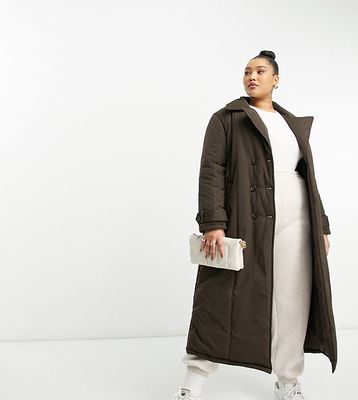 Urban Code Plus padded trench coat in chocolate brown