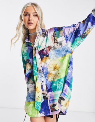 Urban Revivo abstract print shirt in multi-Blue