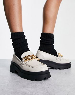 Urban Revivo chunky loafers in off white with gold chain trim