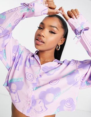 Urban Revivo cropped shirt in purple graphic print
