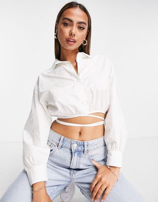 Urban Revivo cropped shirt with waist tie in white