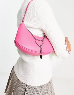 Urban Revivo curved shoulder bag with heart chain detail in pink
