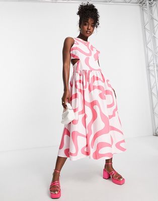 Urban Revivo cut-out side maxi dress in pink swirl print