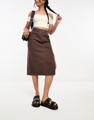 Urban Revivo denim midi skirt in brown