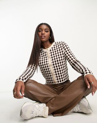 Urban Revivo diamond plaid knit cardigan in multi