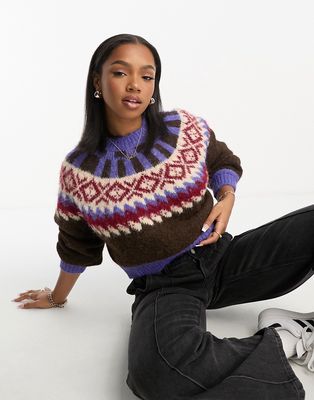 Urban Revivo fairisle cropped sweater in brown multi
