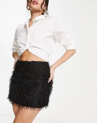 Urban Revivo faux feather mini skirt in black