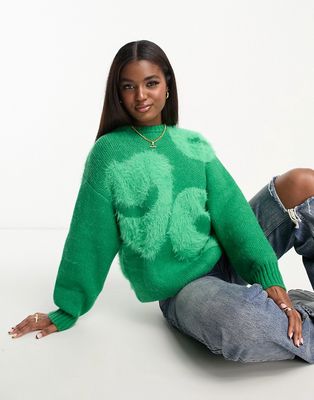 Urban Revivo heart faux fur knitted sweater in bright green