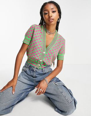 Urban Revivo knit cardigan in pink and green-Multi