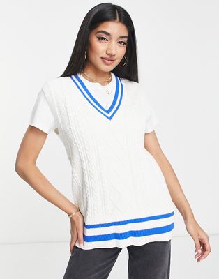 Urban Revivo knit tank top with blue stripe-White