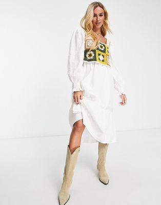 Urban Revivo knitted bodice midi dress in white
