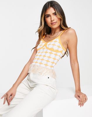 Urban Revivo knitted tank top with fringing in orange check - part of a set