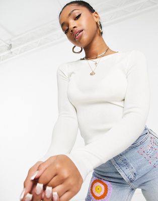Urban Revivo long sleeve fine knit top in off white