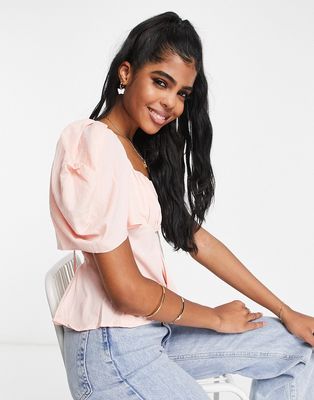 Urban Revivo mesh puff sleeve blouse in pink