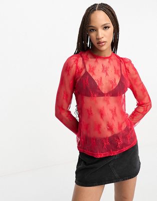 Urban Revivo mesh top with star design in red