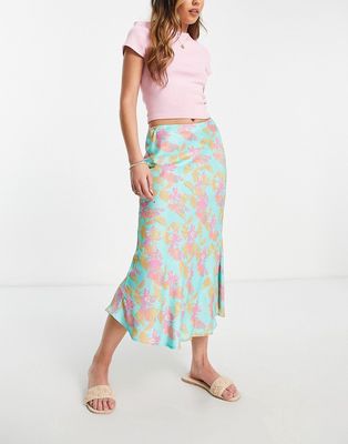 Urban Revivo midi skirt in blue floral print-Multi