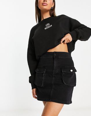 Urban Revivo mini denim cargo skirt in black