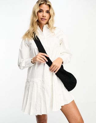 Urban Revivo mini shirt dress with pleated skirt in white