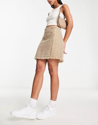 Urban Revivo mini textured tweed skirt in brown check - part of a set